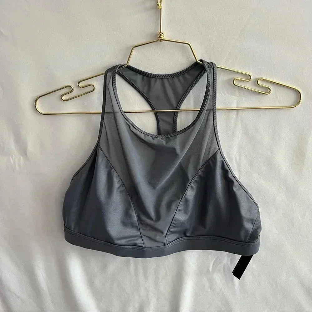 Victoria's Secret Victoria Sport High Neck Mesh Racerback Bra Size Large Gray